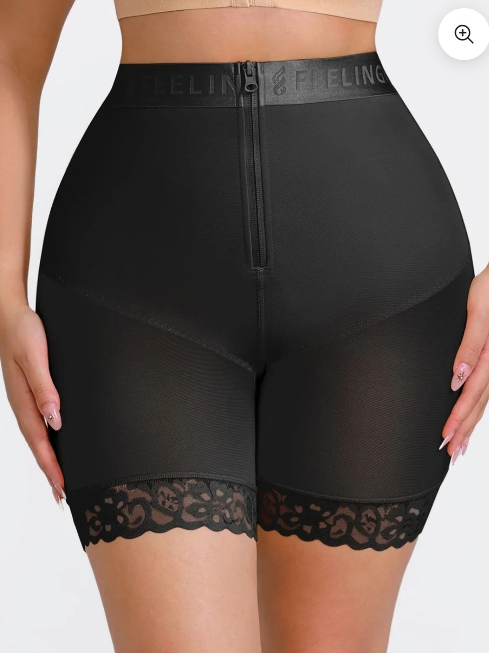 High-Waist Black Lace-Trim Shaping Shorts by FIELING Size M